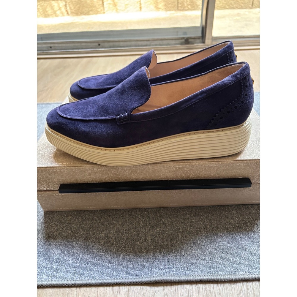 Cole Haan Original Grand Blue Suede Platform Loafers Brogue W28731 Womens 9.5 B
